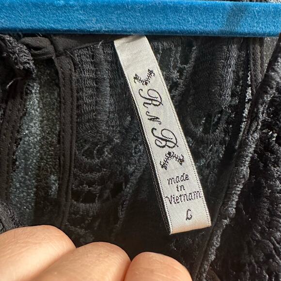 NEW RNB Dress Black Lace Embroidery Overlay Stretchy Lined Size Large - Picture 6 of 9